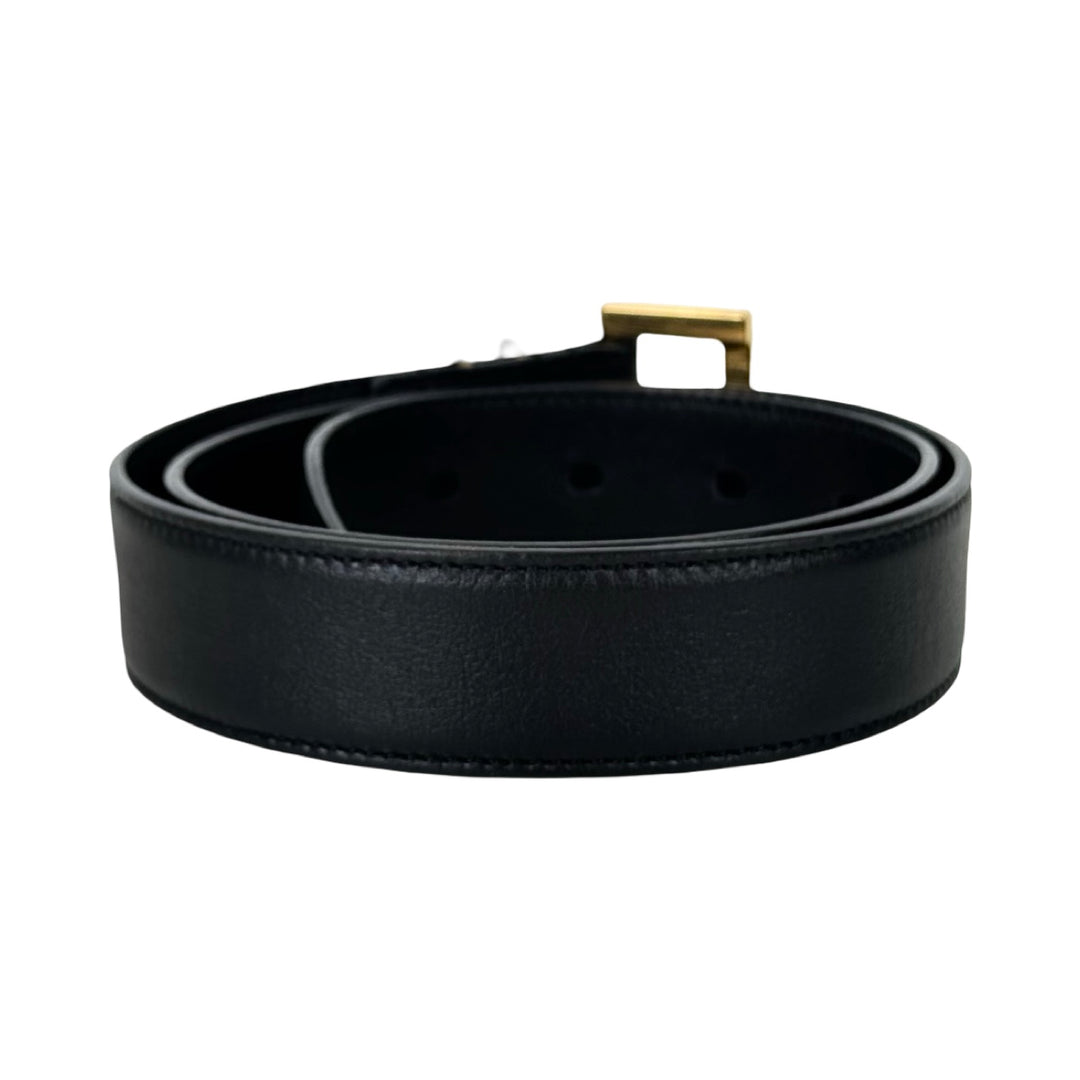 YSL Black Leather Belt 70cm