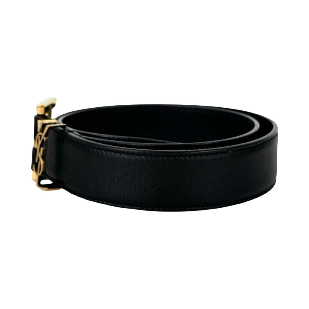 YSL Black Leather Belt 70cm