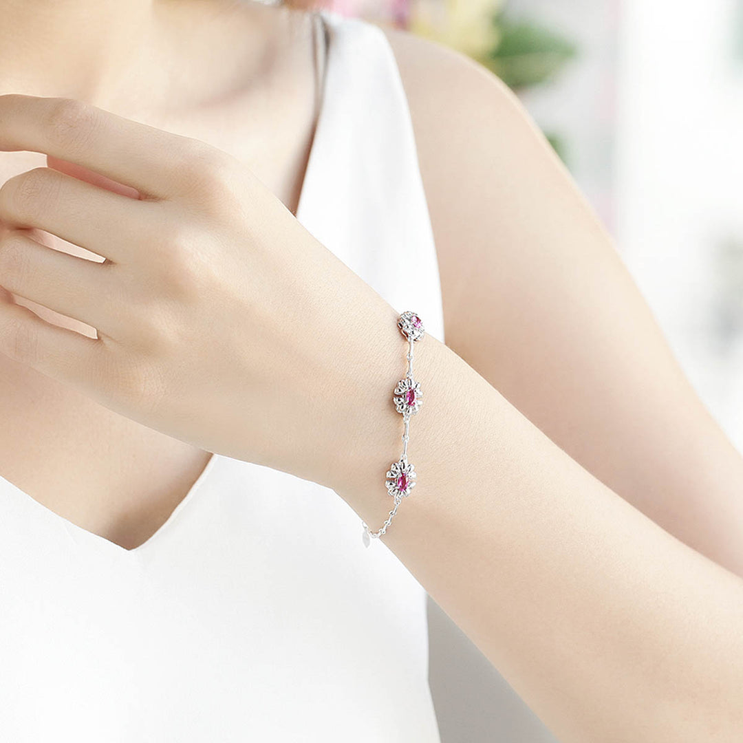 Natural Ruby Bracelet Flower Motifs 18K