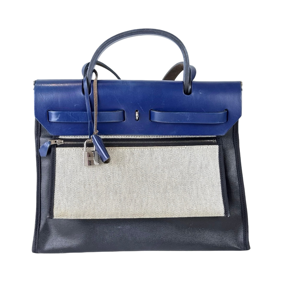 Hermes Herbag  Zip 31 Black/ Blue Bag