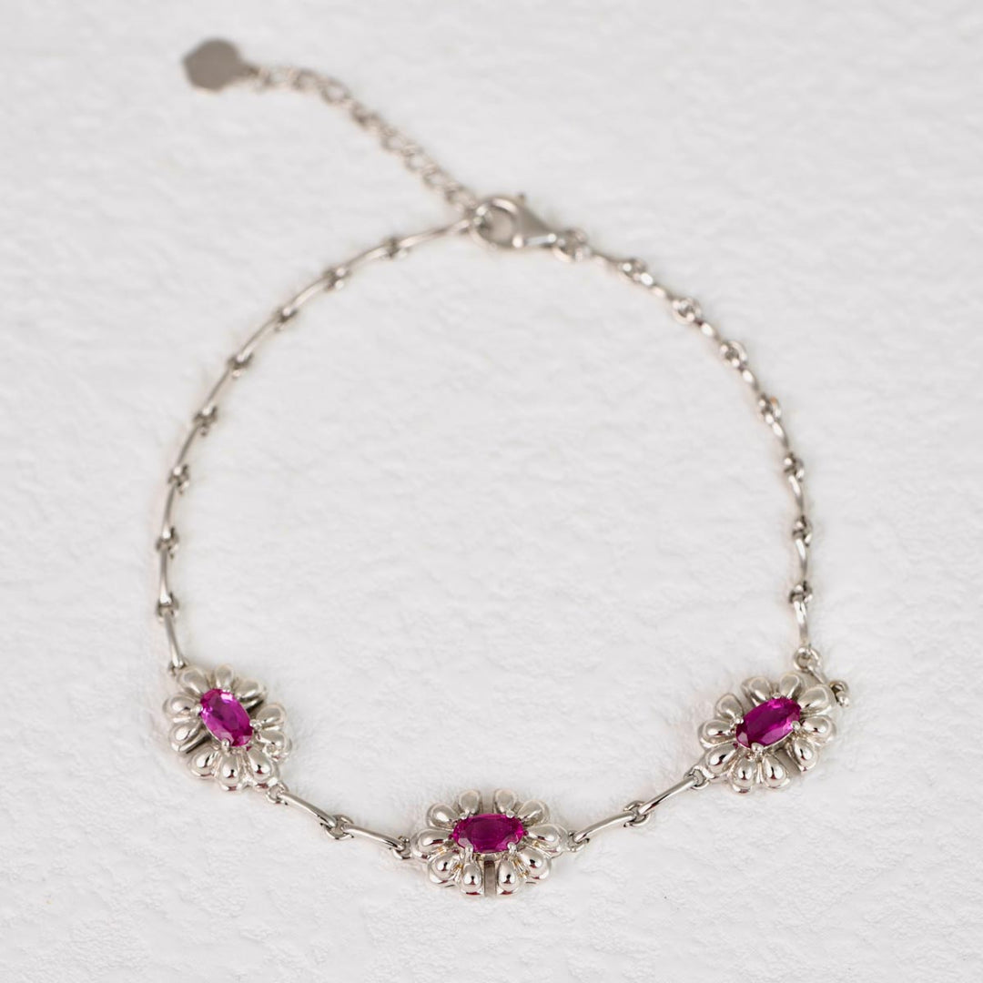 Natural Ruby Bracelet Flower Motifs 18K