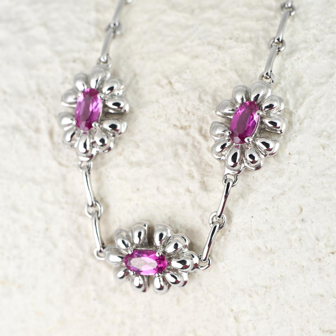 Natural Ruby Bracelet Flower Motifs 18K