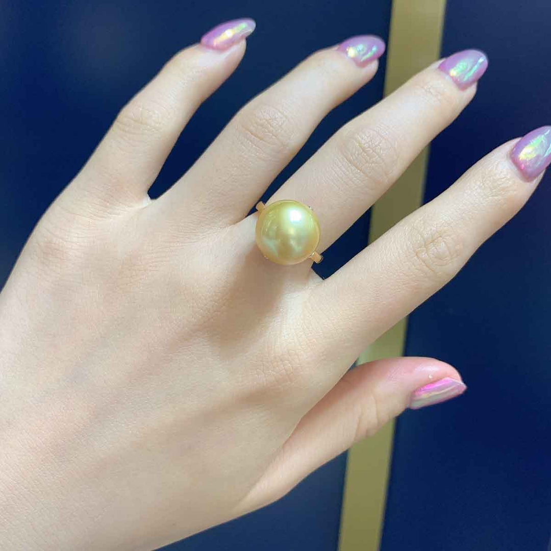 Natural South Sea Gold Pearl Diamond Ring 13.1mm d0.232ct,18K