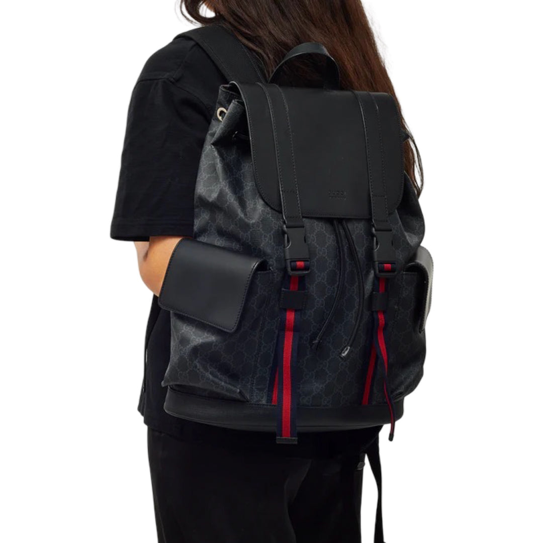 Pre-owned Gucci GG Supreme Backpack Black Bag in Canvas, Calfskin - photo 8