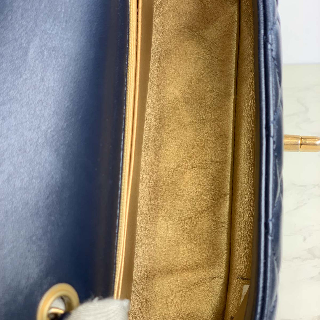 Chanel Classic Flap Mini Bag Blue with Pearl Crush