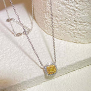 Natural Yellow Diamond Cushion Necklace D0.295ct d0.23ct. 18K
