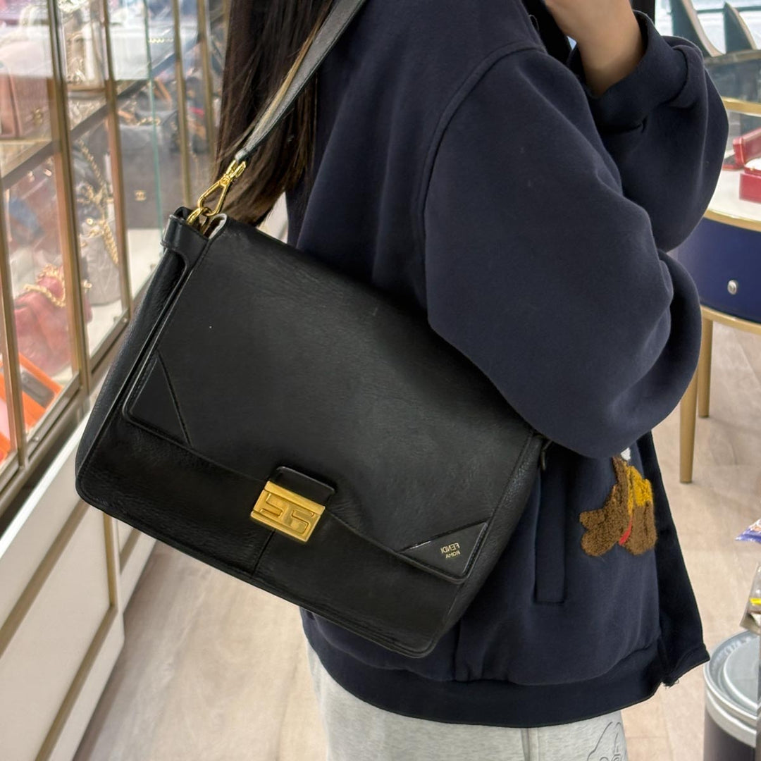 Fendi Kan U Black Leather Shoulder Bag