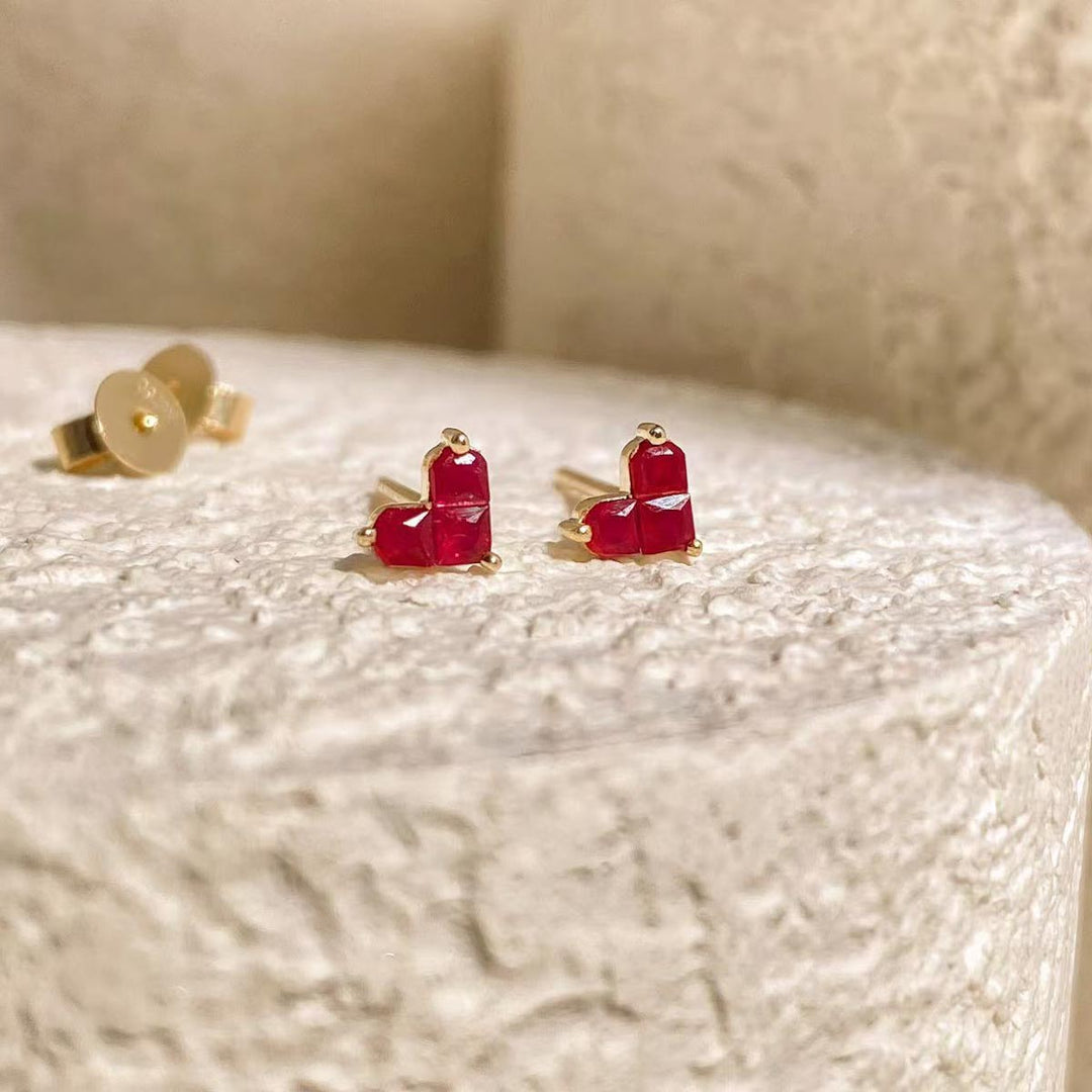 Natural Ruby Heart Small Stud Earrings D0.30ct,18K Mozambique Pigeon Blood