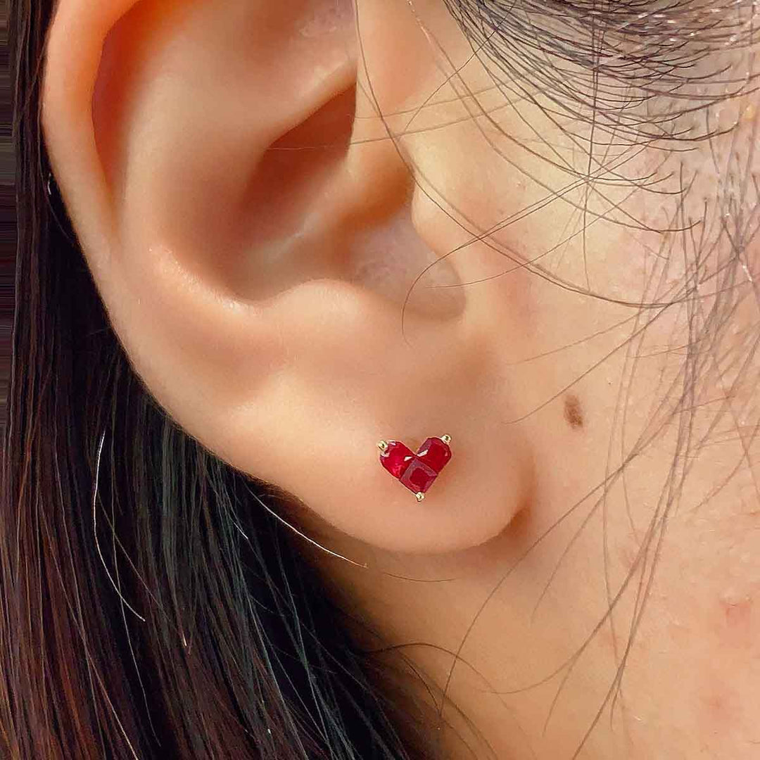 Natural Ruby Heart Small Stud Earrings D0.30ct,18K Mozambique Pigeon Blood