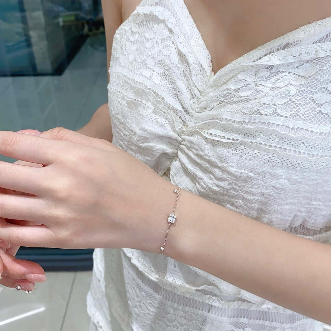 Natural White Diamond Square Bracelet D0.15ct,18K