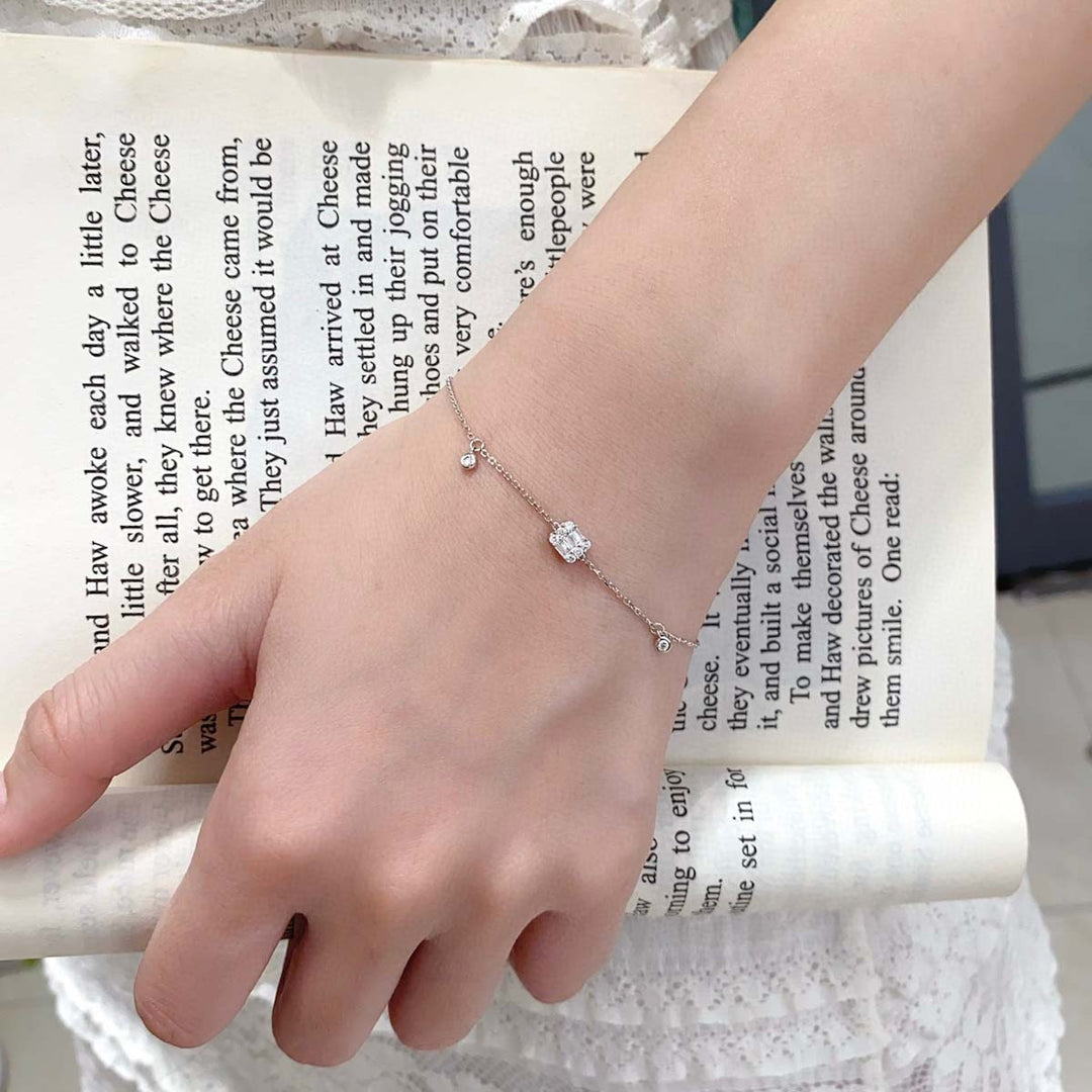 Natural White Diamond Square Bracelet D0.15ct,18K