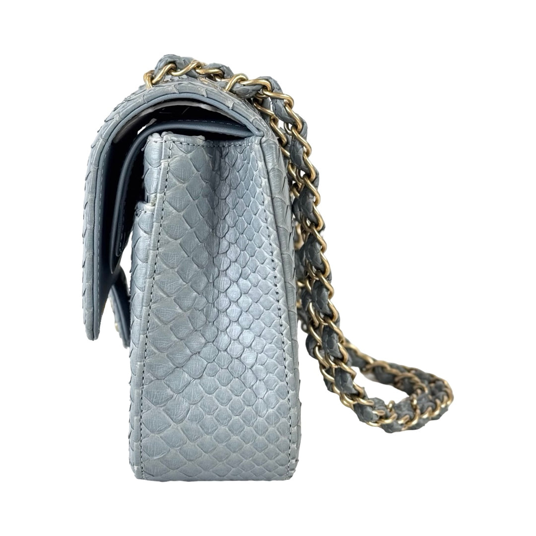 Chanel Classic Flap Blue Medium Bag Python