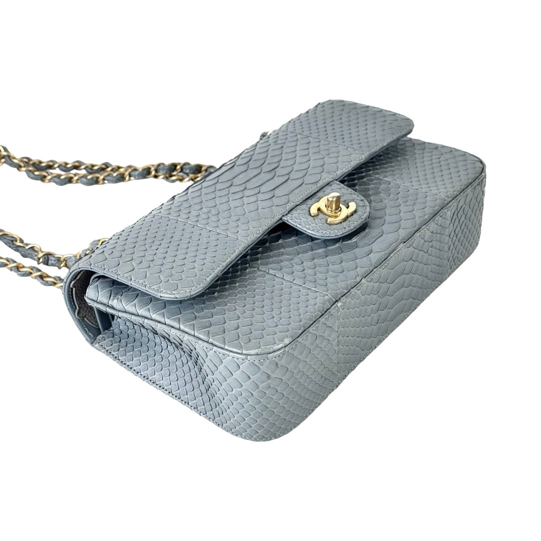 Chanel Classic Flap Blue Medium Bag Python