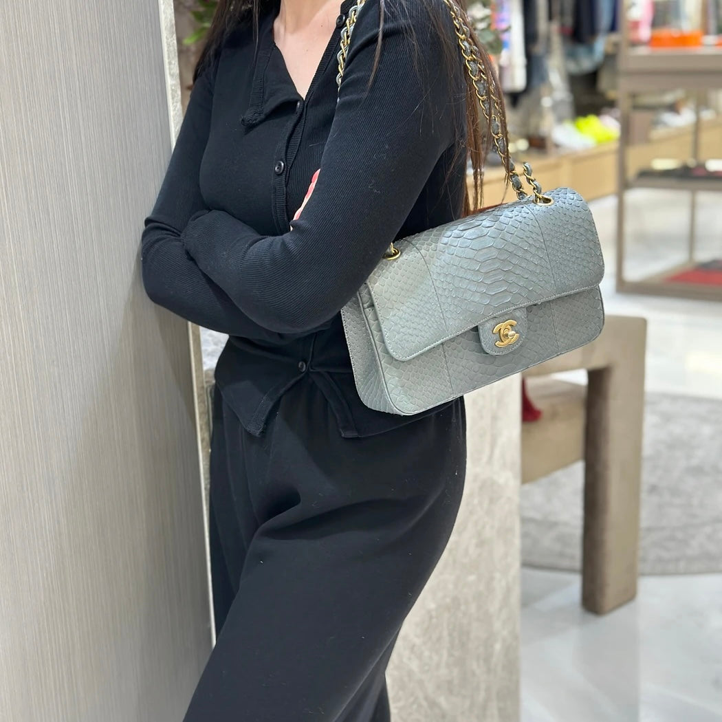 Chanel Classic Flap Blue Medium Bag Python
