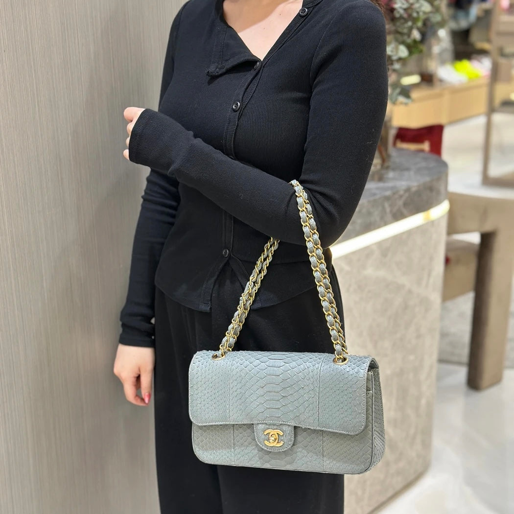 Chanel Classic Flap Blue Medium Bag Python