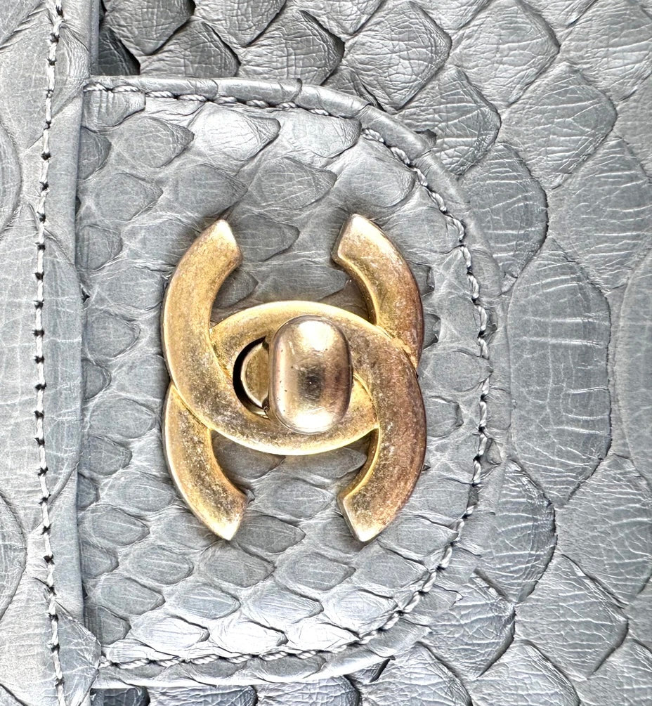 Chanel Classic Flap Blue Medium Bag Python