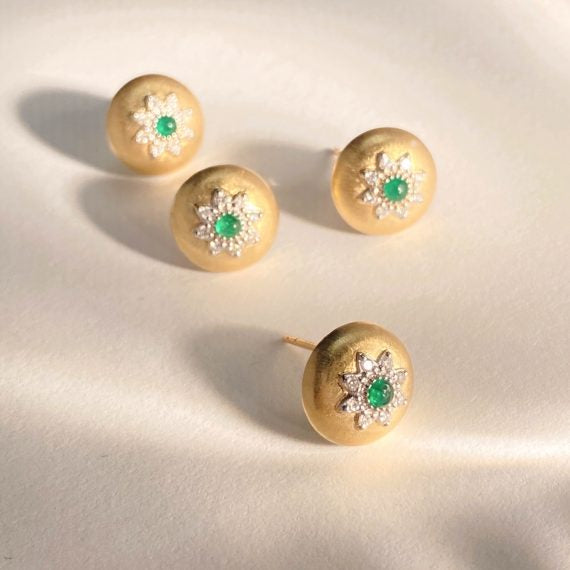 Round Emerald Ear Studs