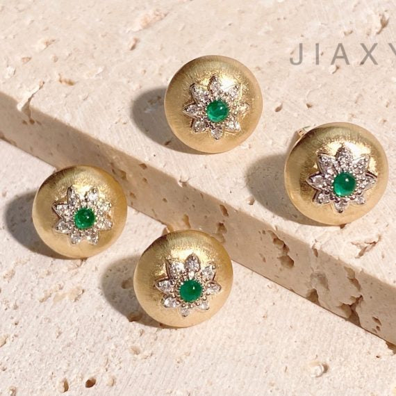 Round Emerald Ear Studs