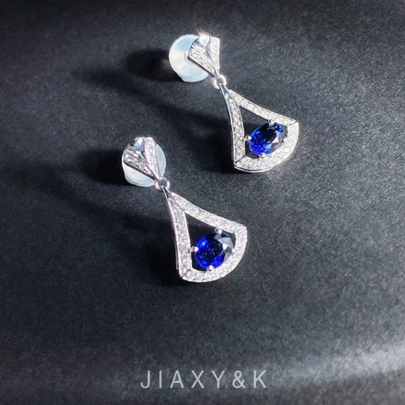 Sapphire and Diamond Fan Earrings - Jiaxyk