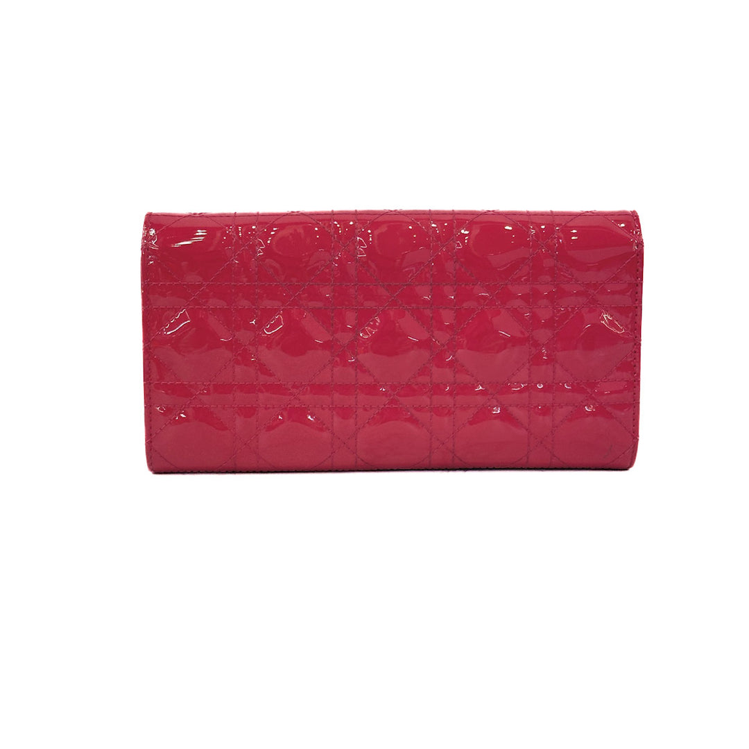 Dior Lady Long Wallet Patent Leather With Attachable Chain