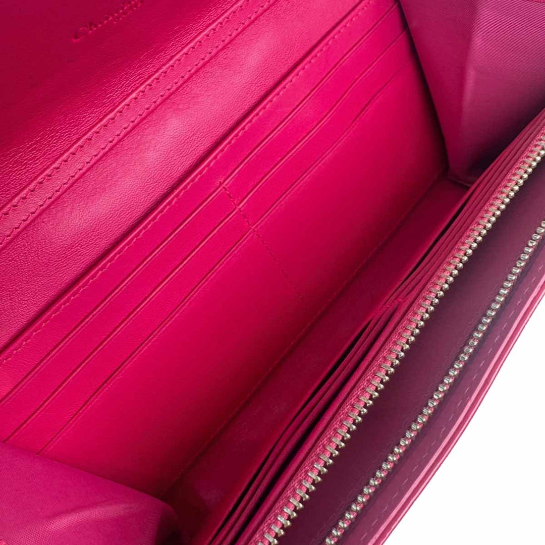 Dior Lady Long Wallet Patent Leather With Attachable Chain