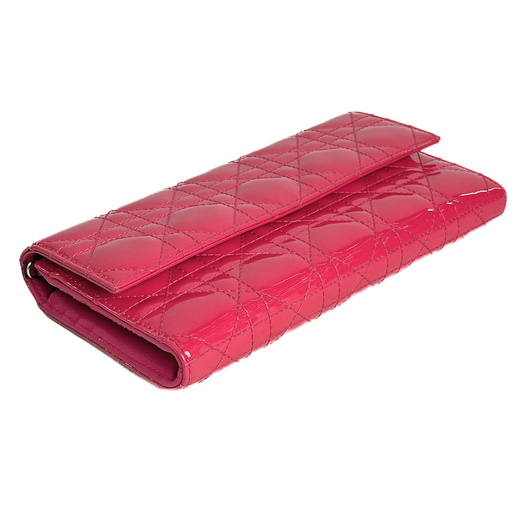 Dior Lady Long Wallet Patent Leather With Attachable Chain
