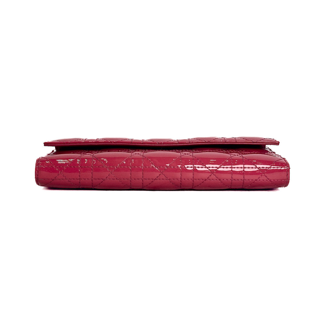 Dior Lady Long Wallet Patent Leather With Attachable Chain