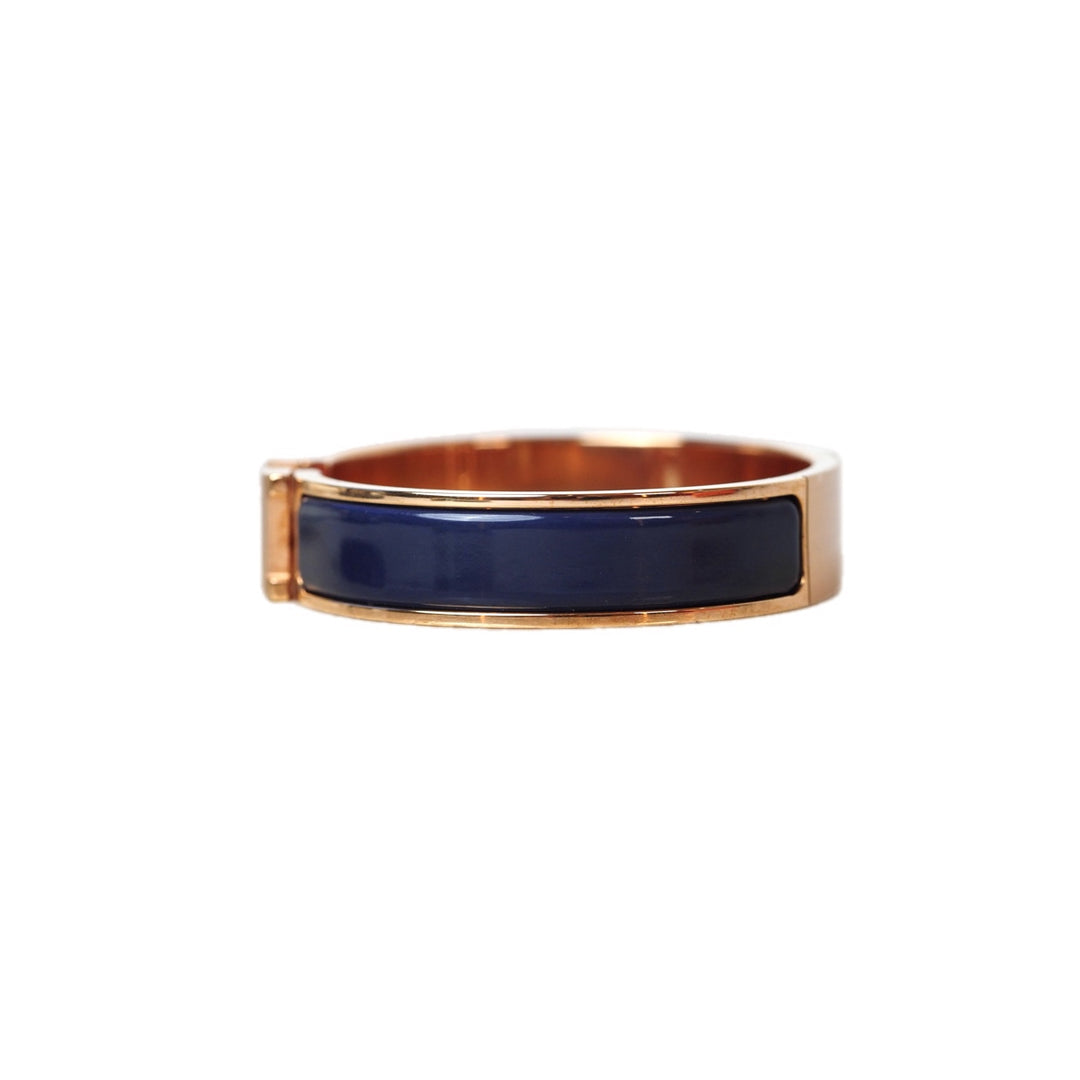 Hermes H Clic Jewelry Bracelet Rose Gold Navy Blue