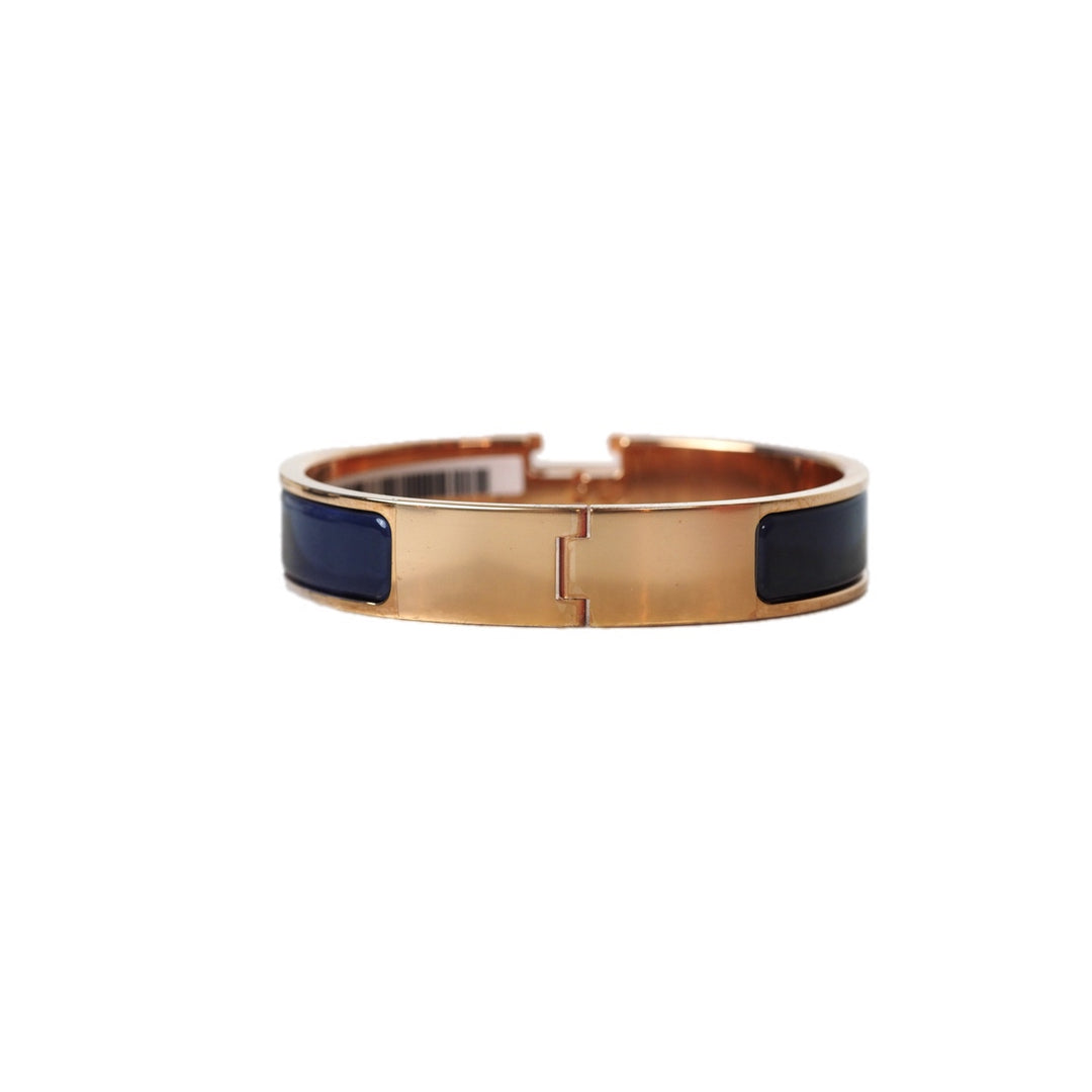 Hermes H Clic Jewelry Bracelet Rose Gold Navy Blue
