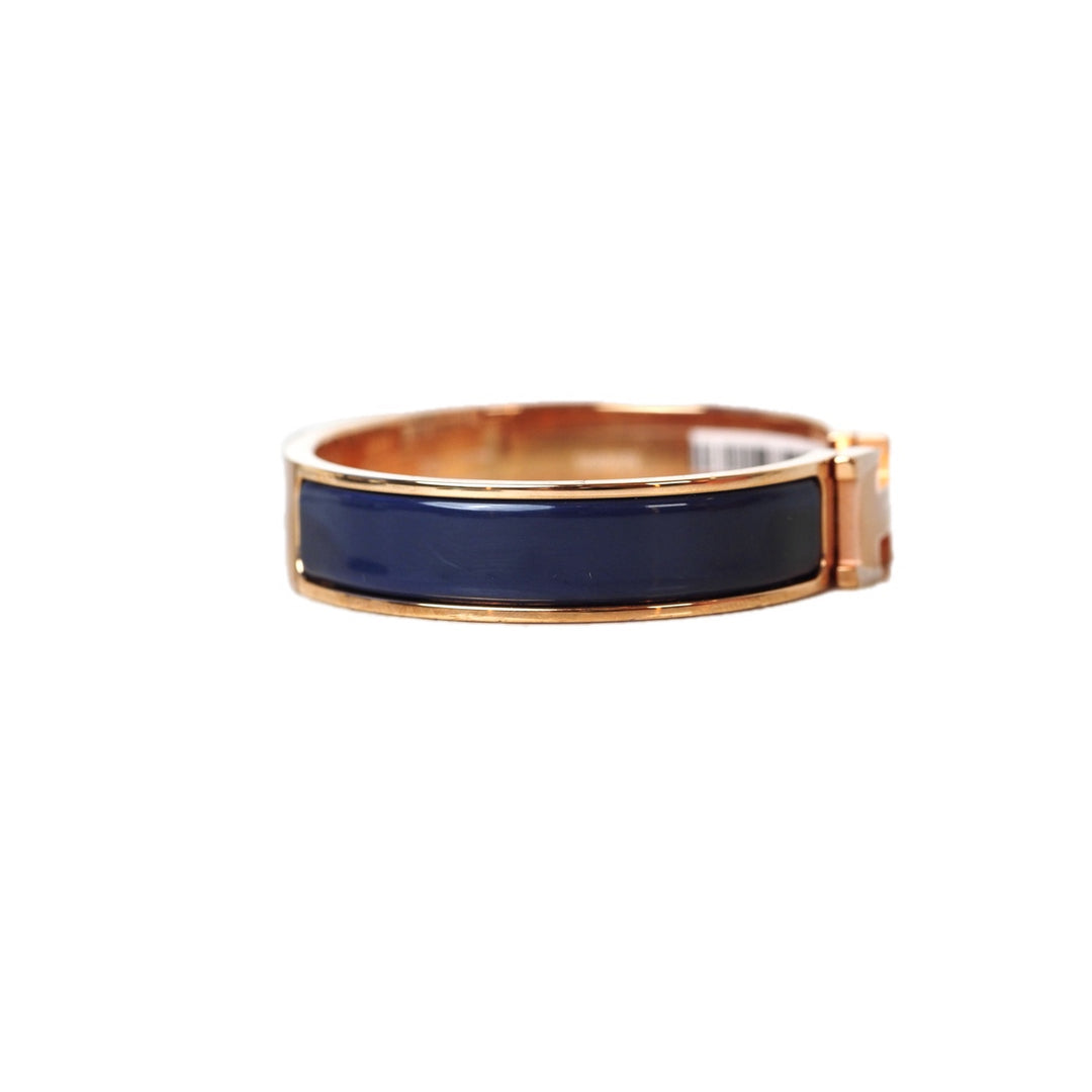 Hermes H Clic Jewelry Bracelet Rose Gold Navy Blue