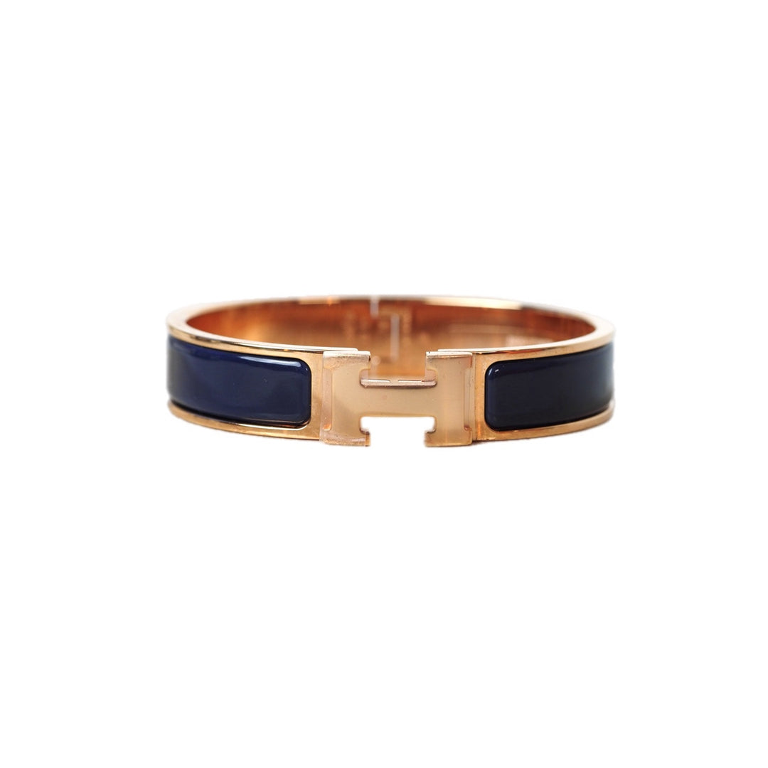 Hermes H Clic Jewelry Bracelet Rose Gold Navy Blue