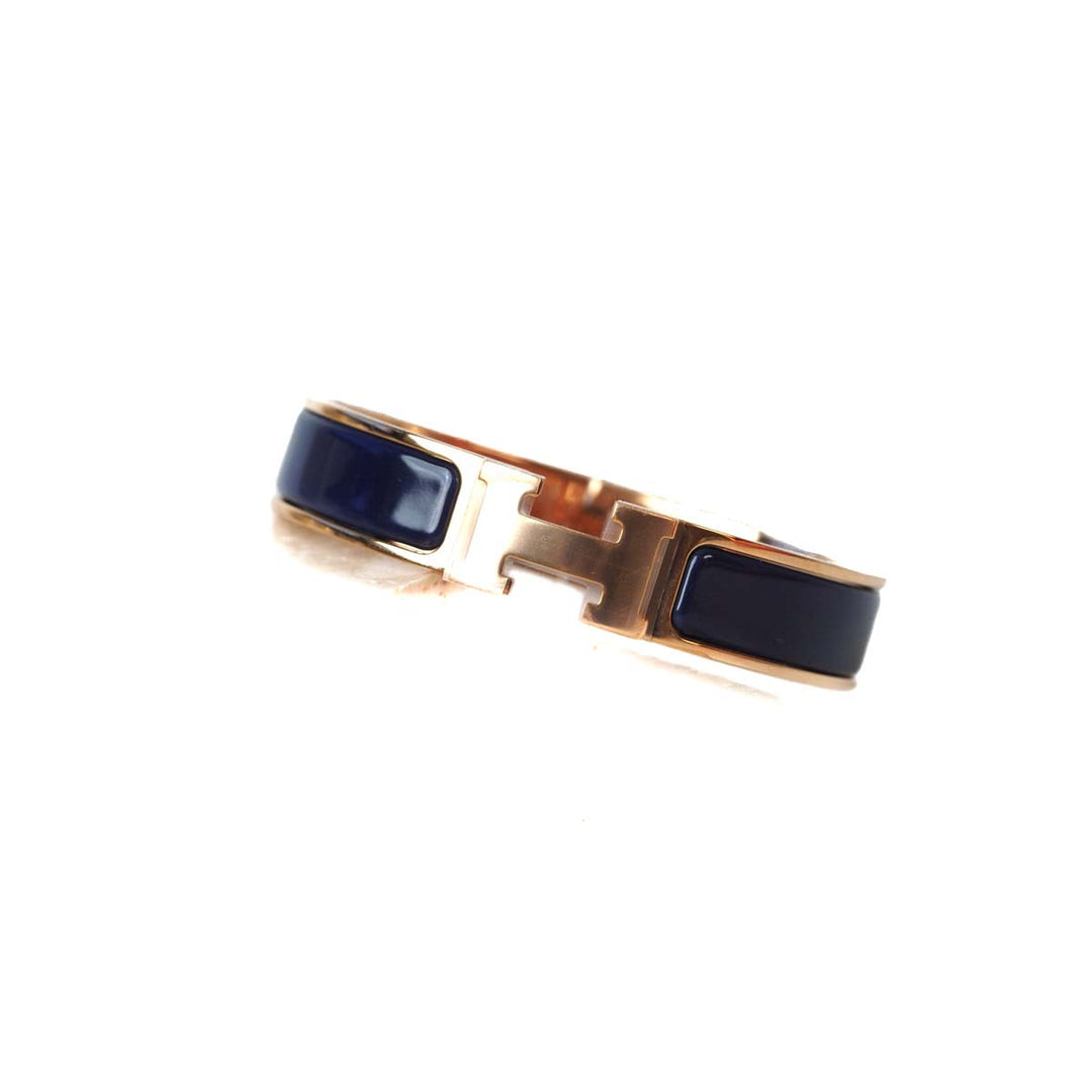 Hermes H Clic Jewelry Bracelet Rose Gold Navy Blue