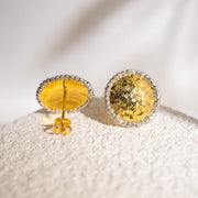 18K Solid Yellow+White Gold Stud Earrings, 3.06g