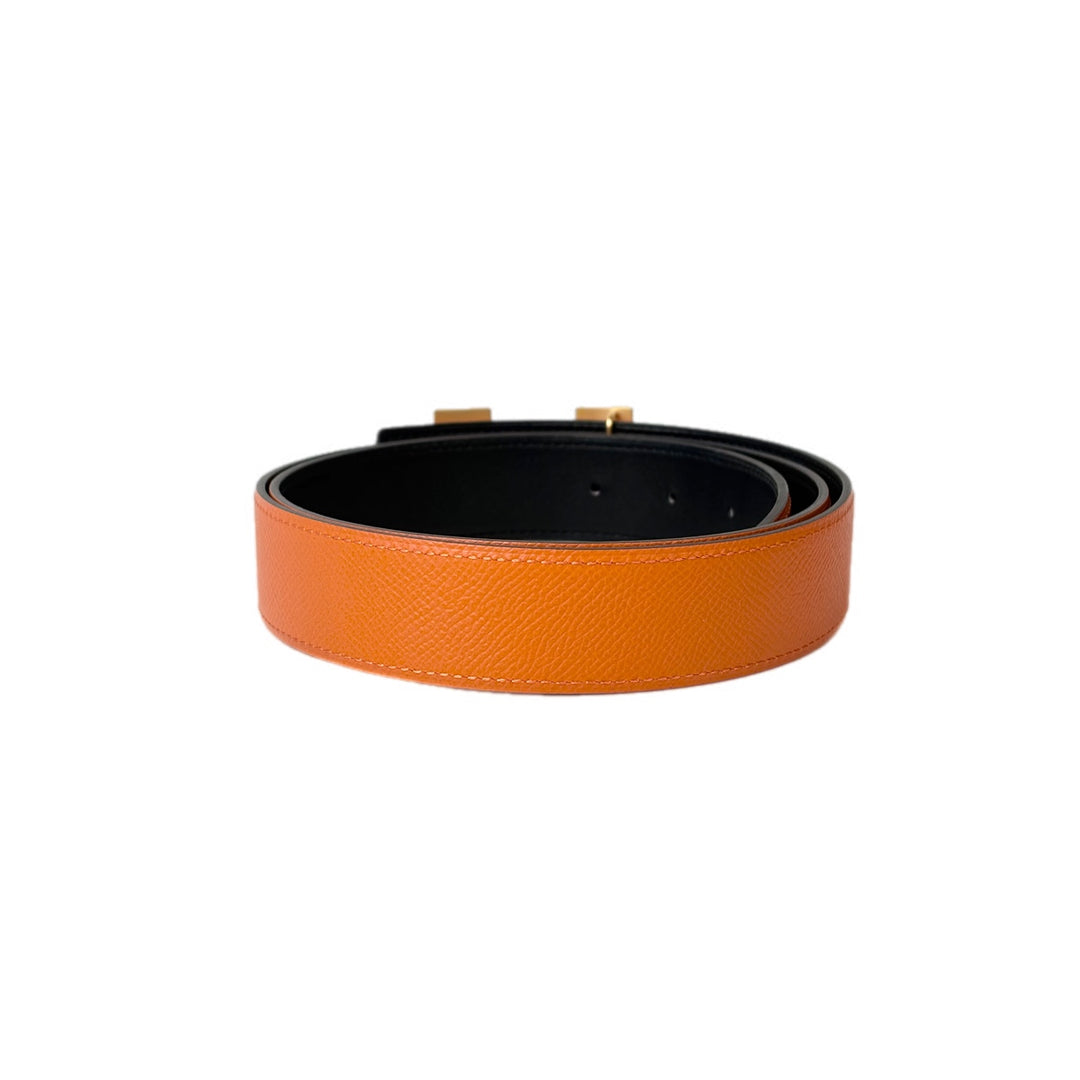 Hermes Reversible H Buckle Orange/Black Belt #95