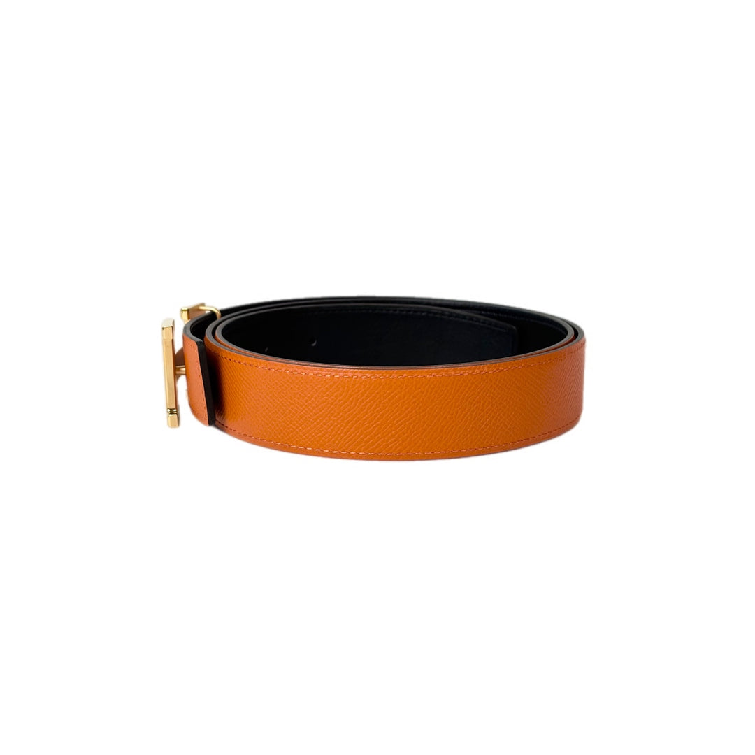 Hermes Reversible H Buckle Orange/Black Belt #95