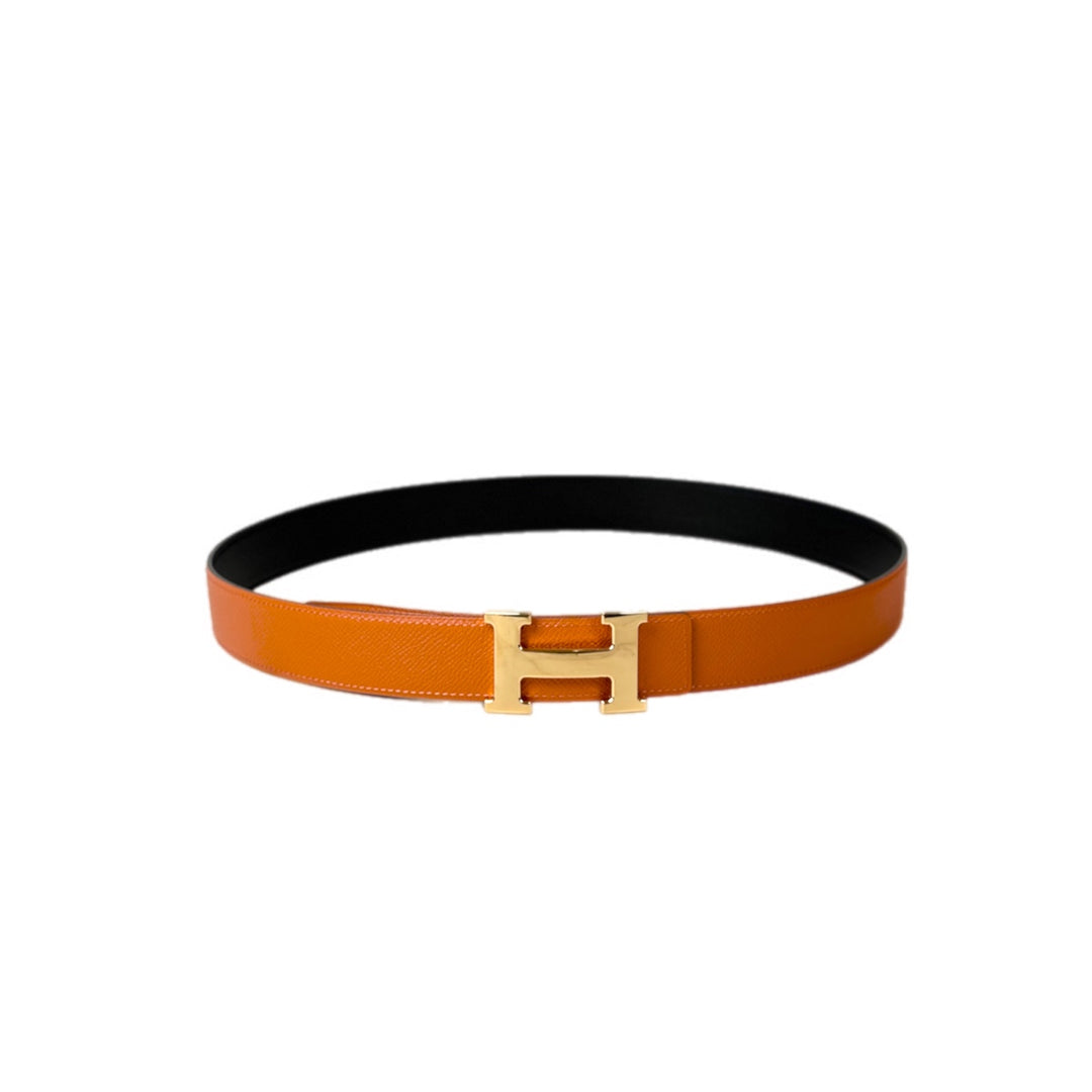 Hermes Reversible H Buckle Orange/Black Belt #95
