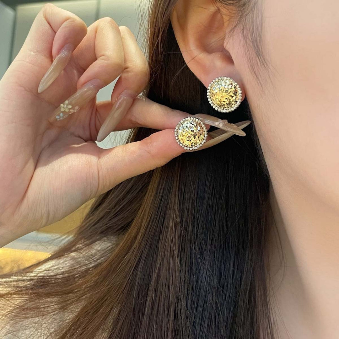 18K Solid Yellow+White Gold Stud Earrings, 3.06g