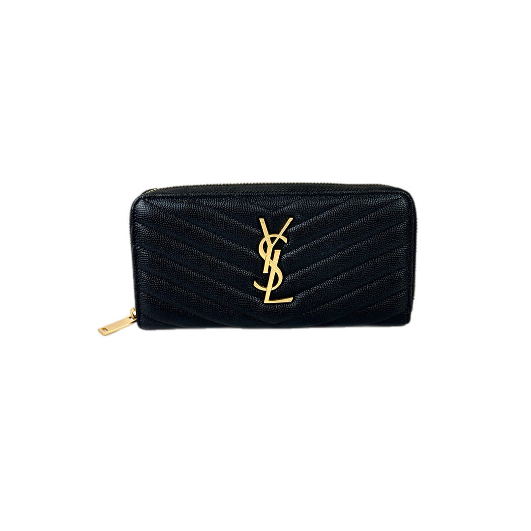 YSL Zip Long Wallet Black Caviar