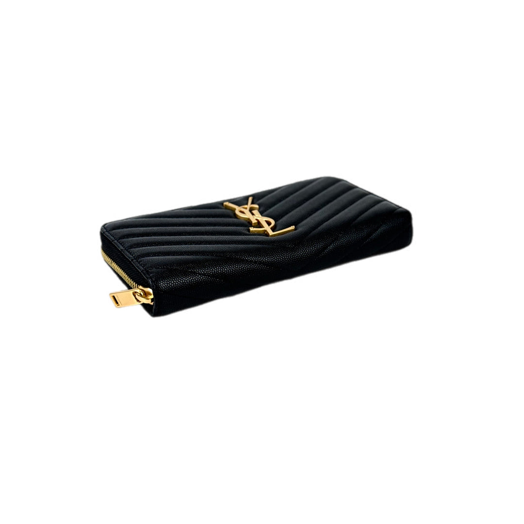YSL Zip Long Wallet Black Caviar