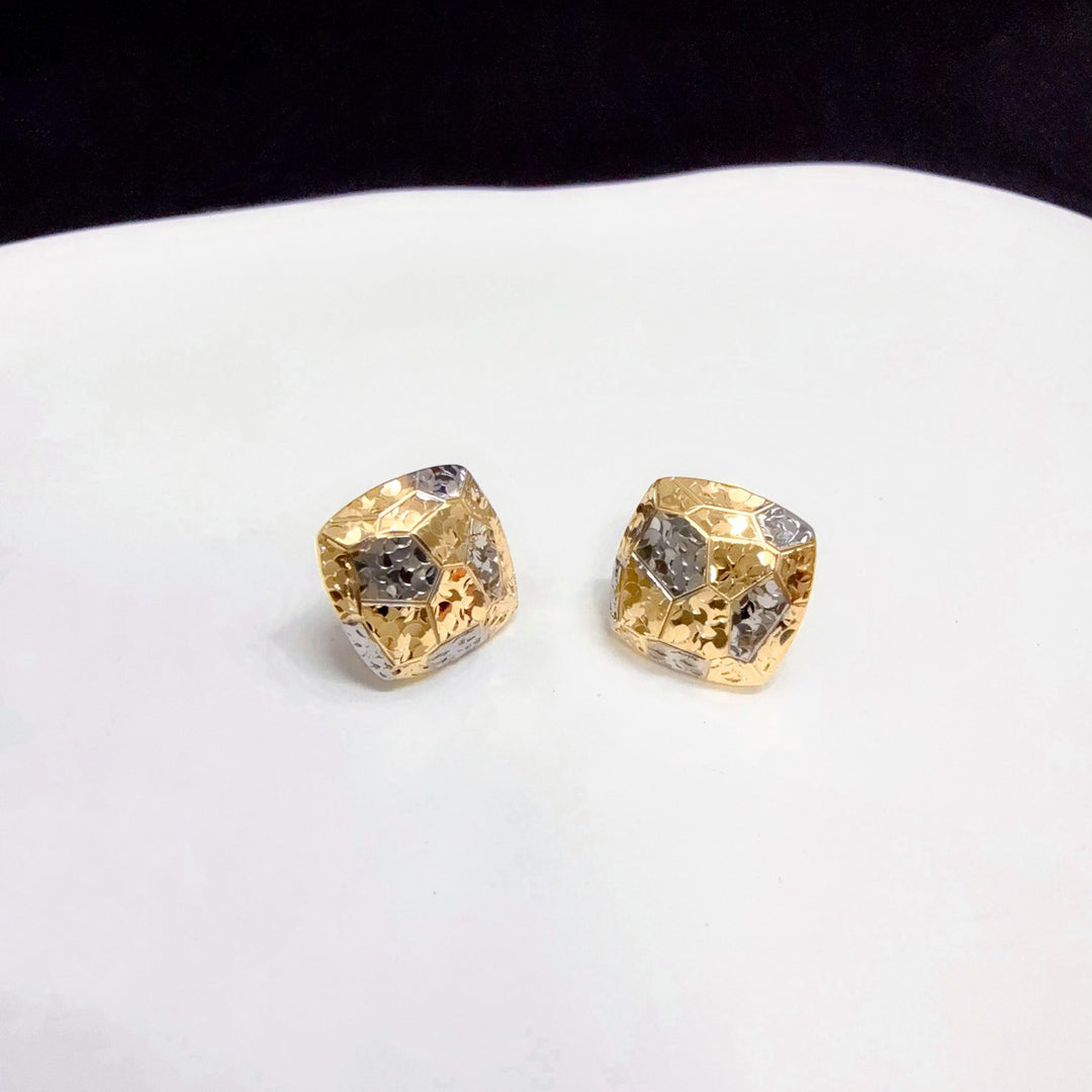 18K Solid Yellow+White Gold Earrings