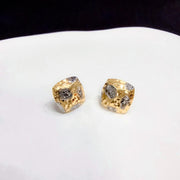 18K Solid Yellow+White Gold Earrings