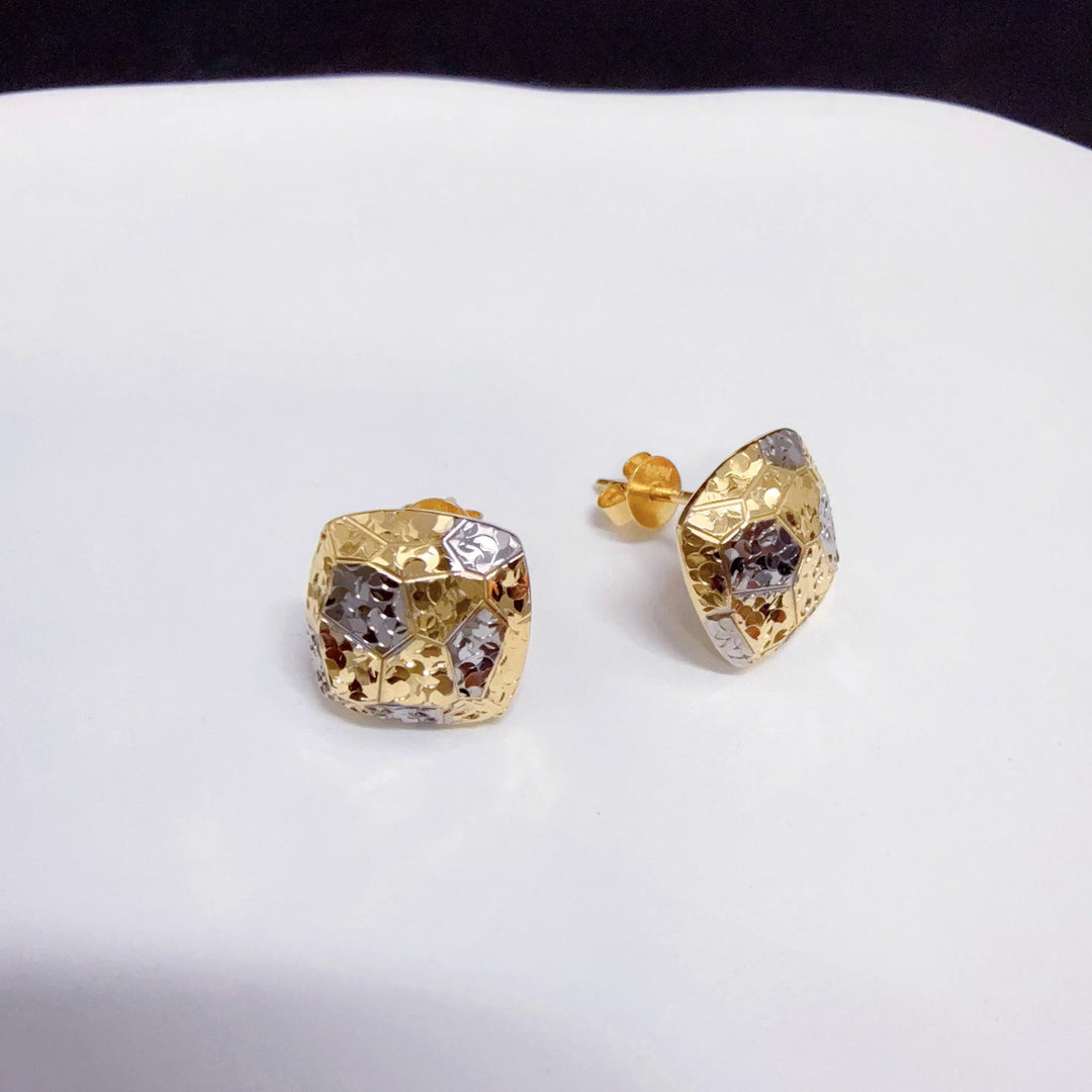 18K Solid Yellow+White Gold Earrings