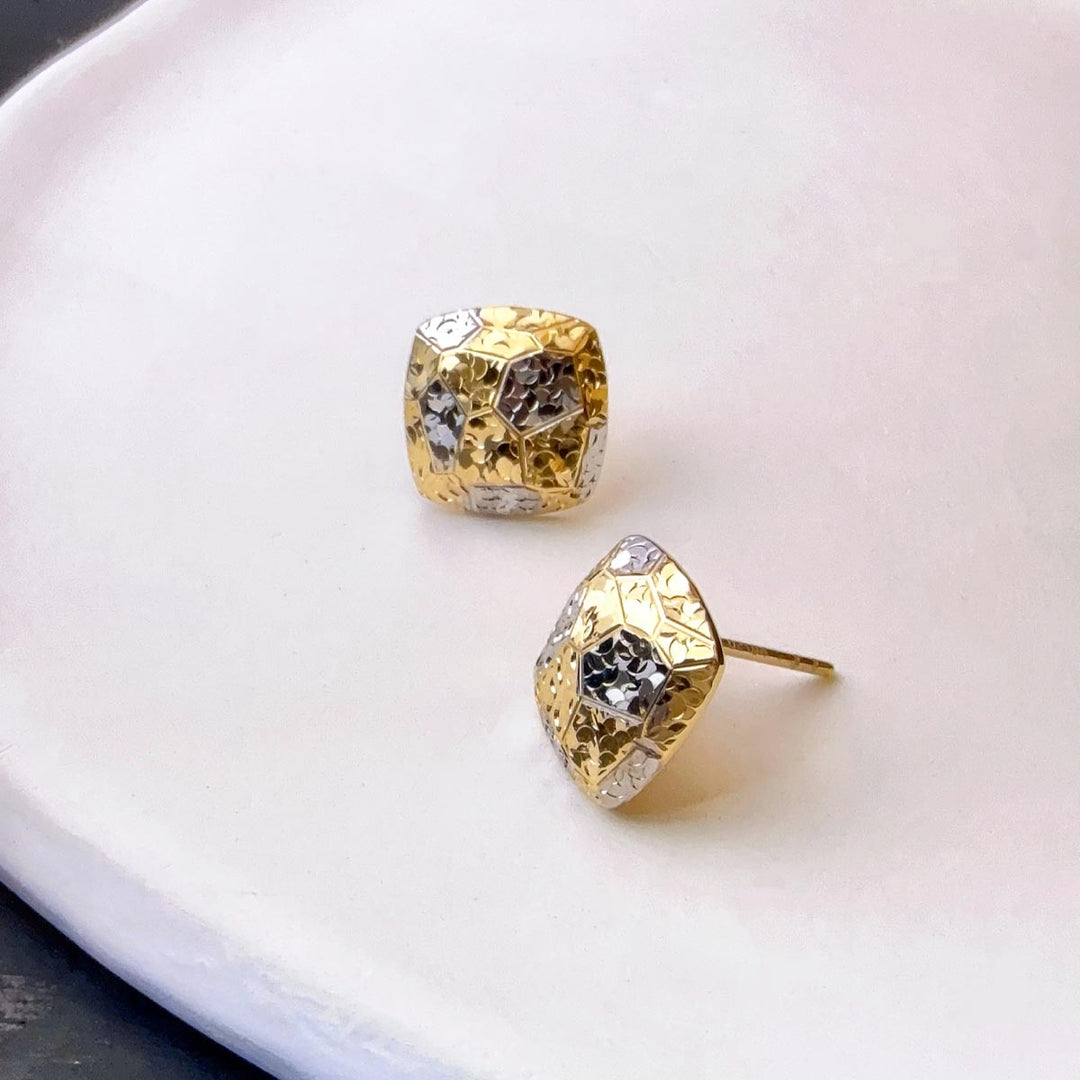 18K Solid Yellow+White Gold Earrings