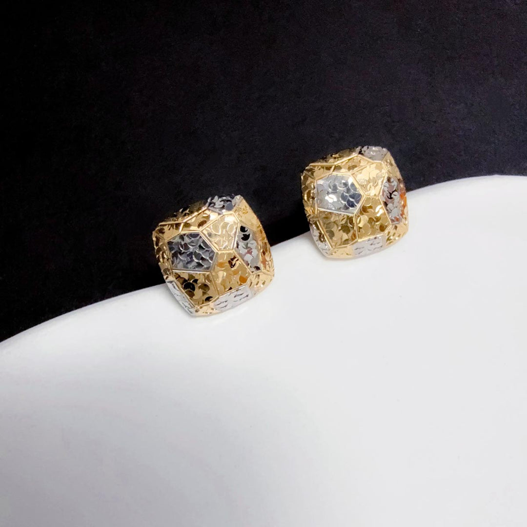 18K Solid Yellow+White Gold Earrings