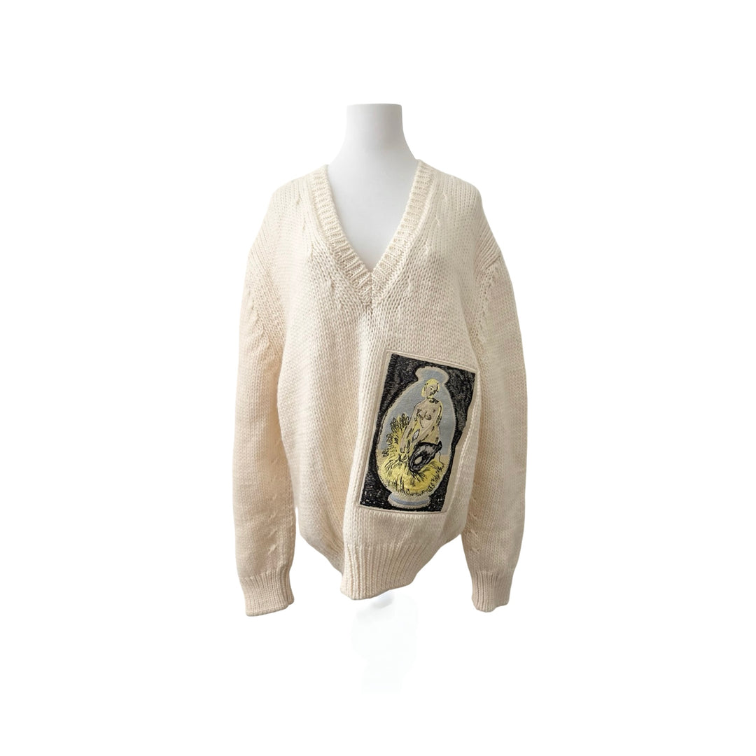 Dior White V Neck Wool Sweater#L