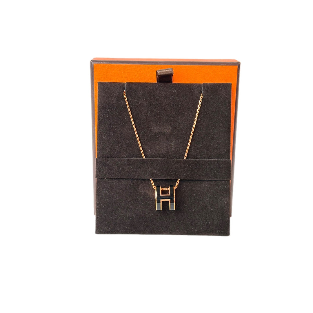 Hermes H Pop Black Rose Gold Large Necklace