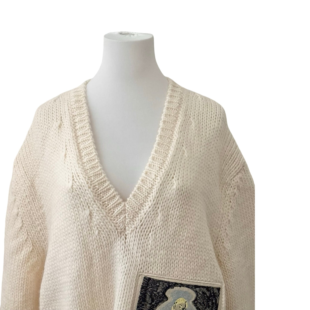 Dior White V Neck Wool Sweater#L