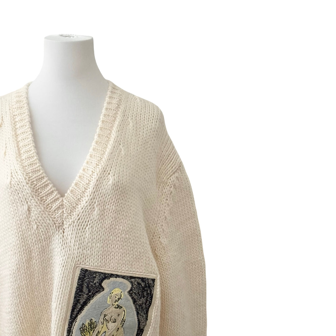 Dior White V Neck Wool Sweater#L