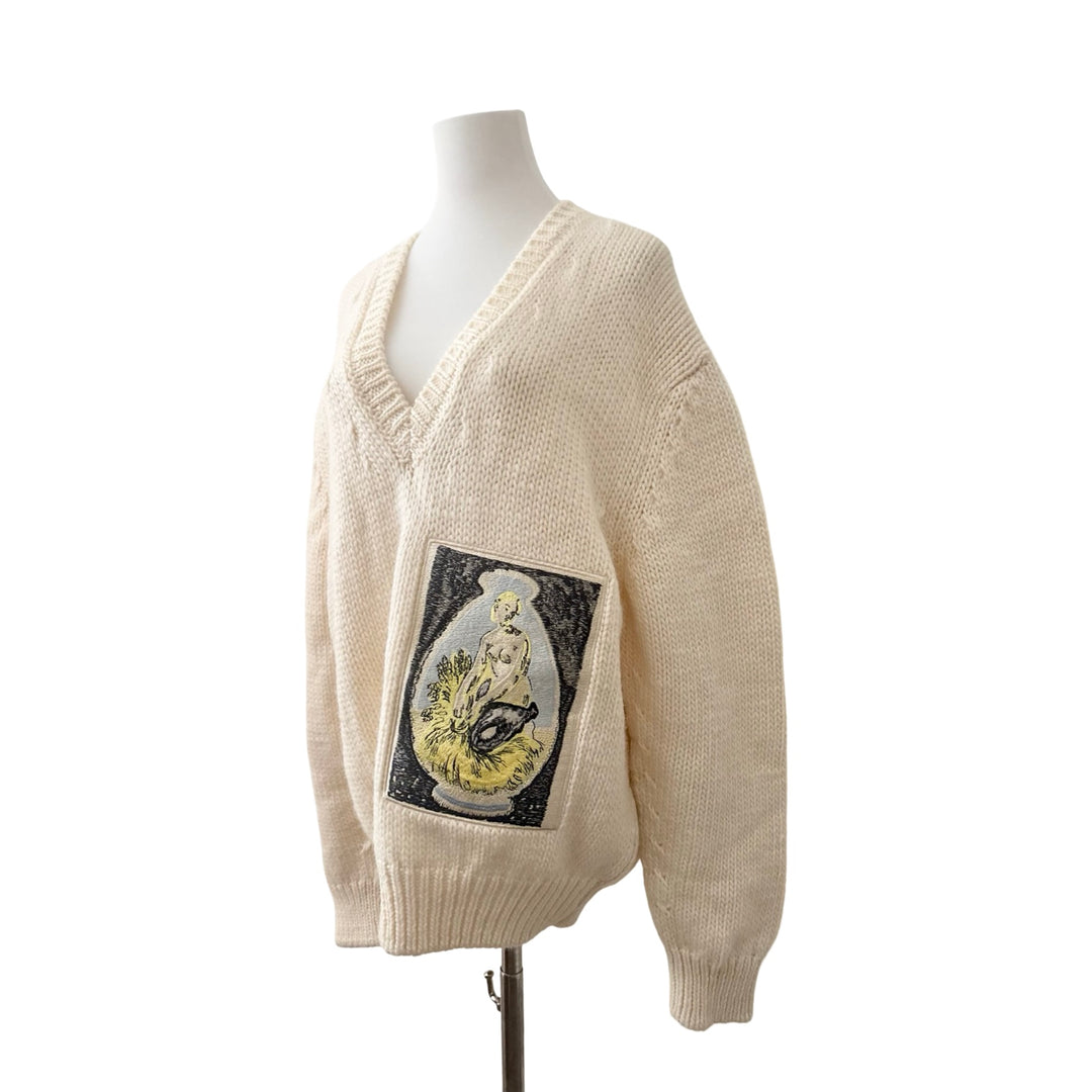 Dior White V Neck Wool Sweater#L