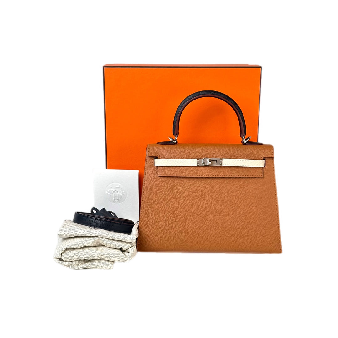Hermes Kelly 25cm Multi Color Gold/Black/Nata/Blue Epsom